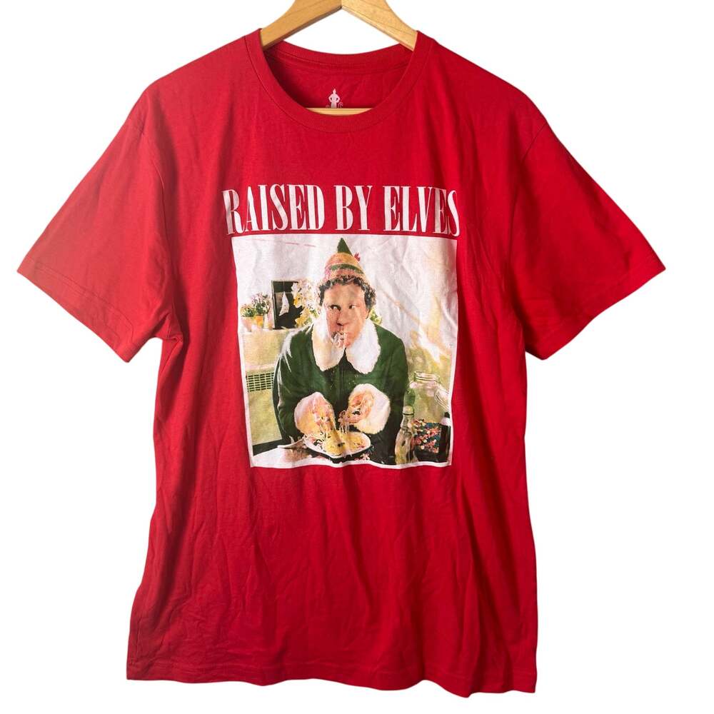 Buddy The Elf Christmas T-Shirt Mens Large Red Graphic Funny Party Spaghetti